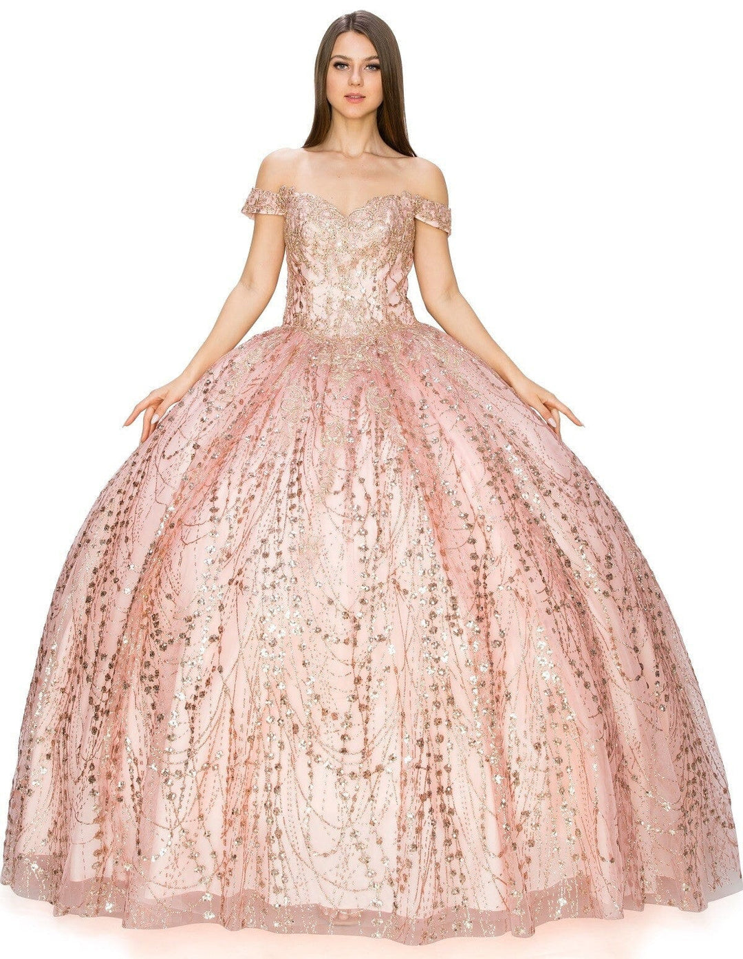 Glitter Off Shoulder Ball Gown by Cinderella Couture 8033J - Outlet