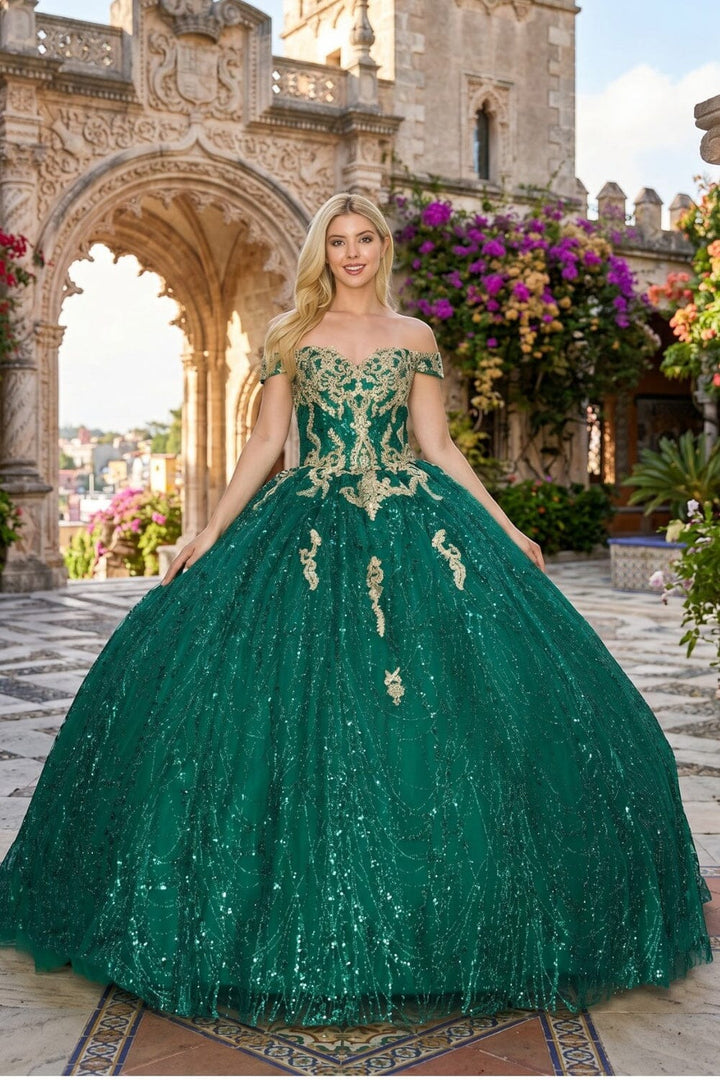 Glitter Off Shoulder Ball Gown by Cinderella Couture 8033J