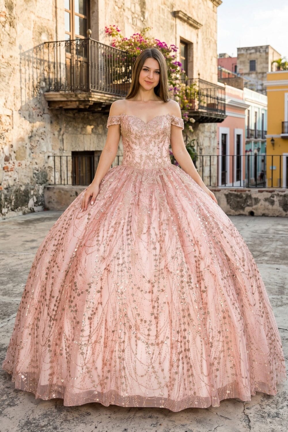 Glitter Off Shoulder Ball Gown by Cinderella Couture 8033J