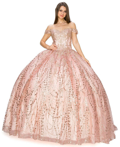 Glitter Off Shoulder Ball Gown by Cinderella Couture 8033J - Outlet