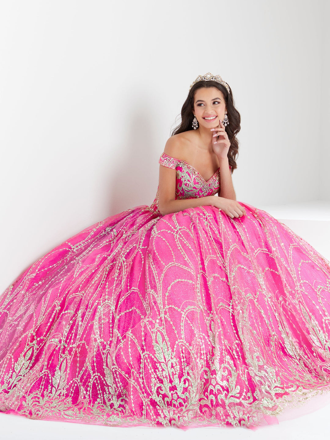 Glitter Off Shoulder Quinceanera Dress by Fiesta Gowns 56463