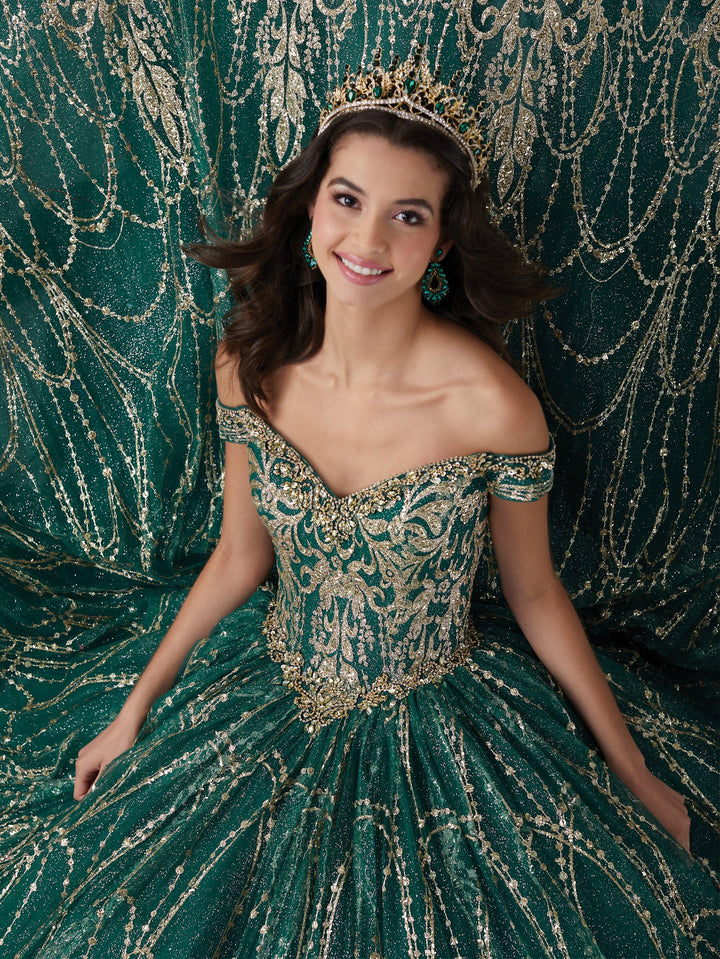 Glitter Off Shoulder Quinceanera Dress by Fiesta Gowns 56463
