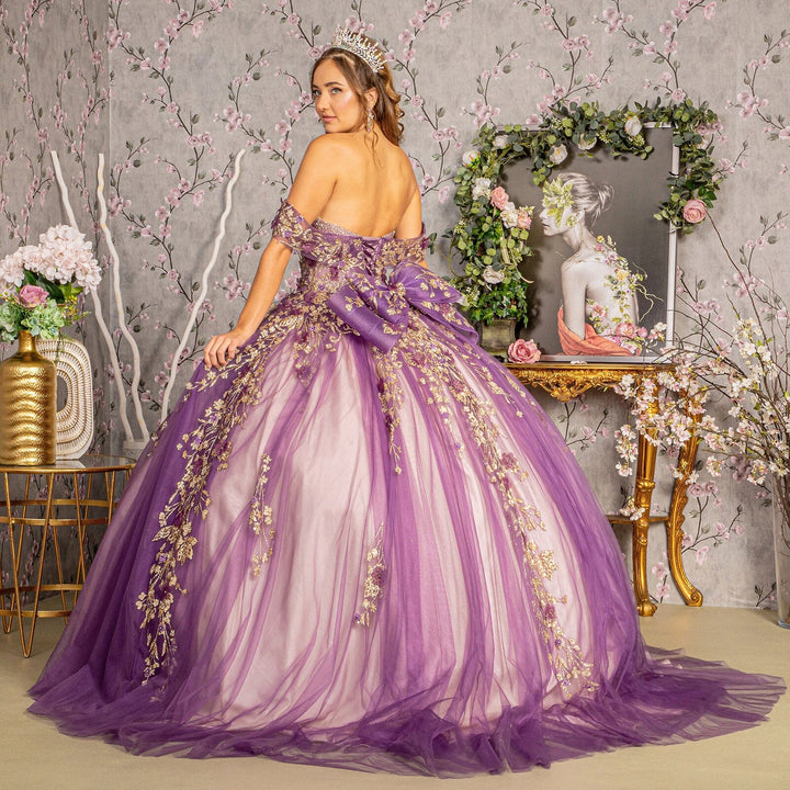 Glitter Print Off Shoulder Ball Gown by Elizabeth K GL3178