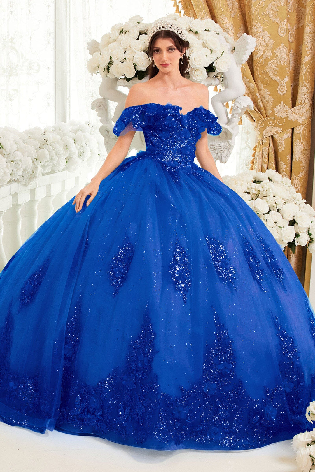 Glitter Print Off Shoulder Ball Gown by Ladivine 15701