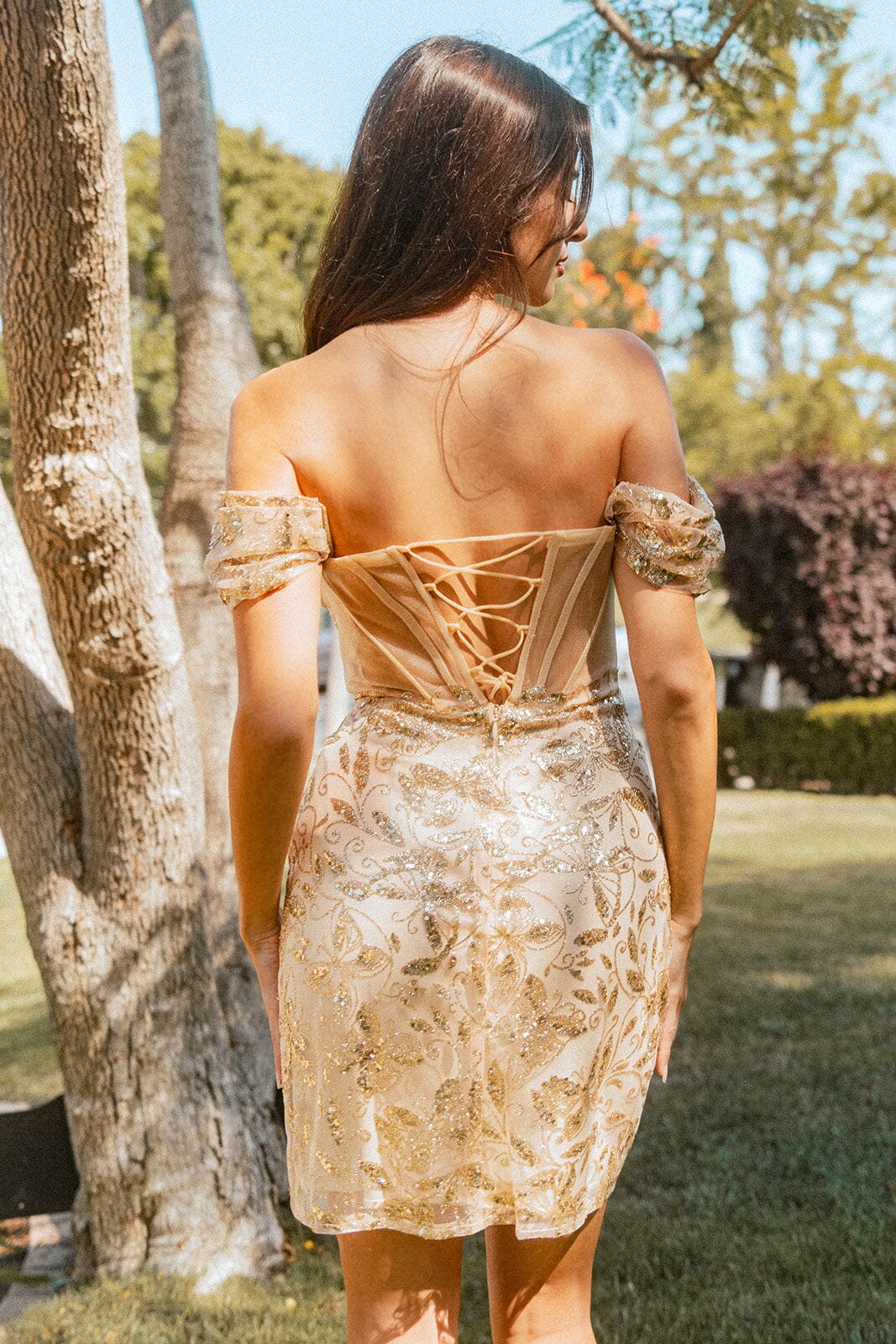 gold off the shoulder dress short Self-Portrait Off-shoulder Mini Dress