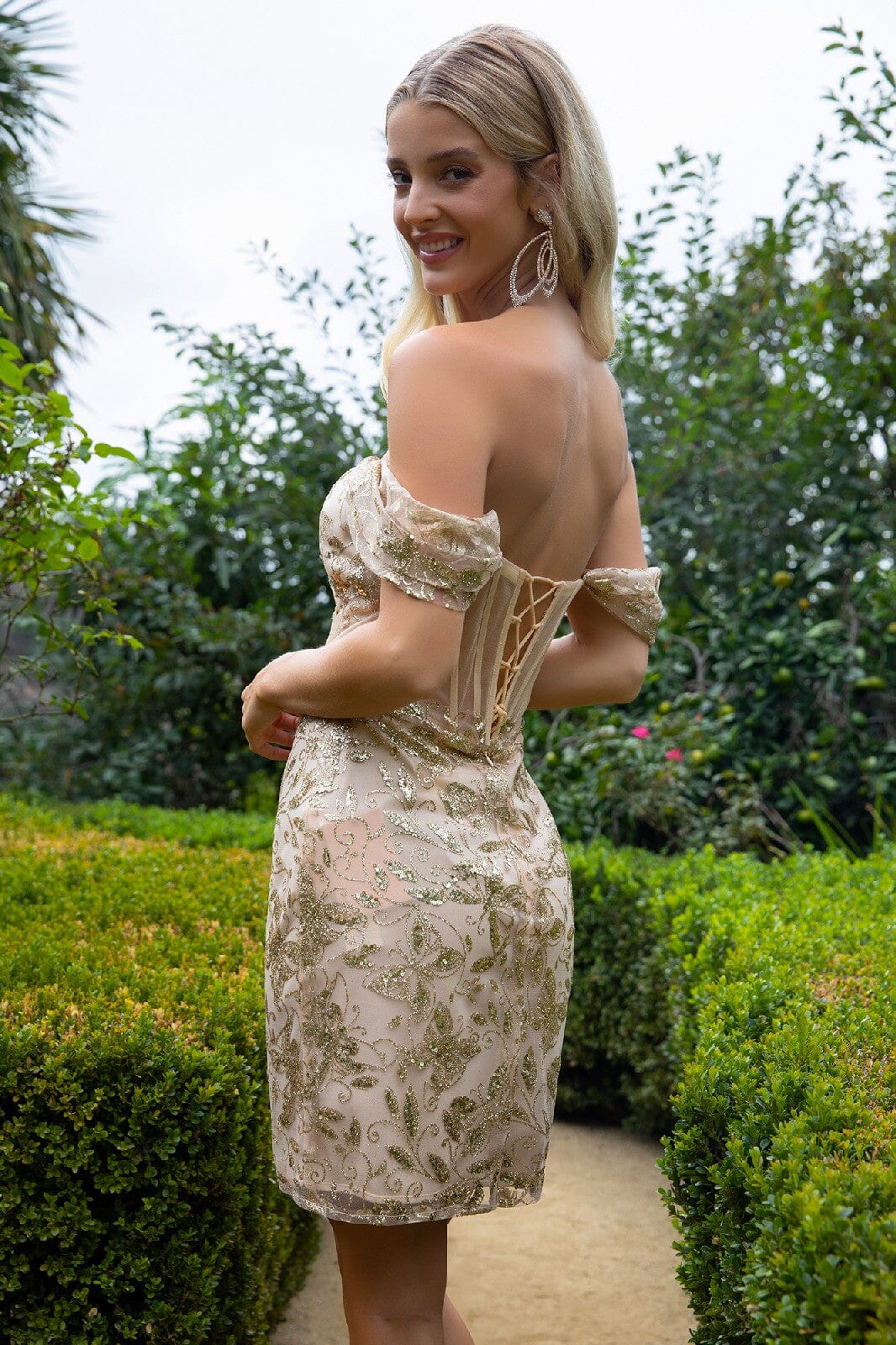 Glitter Print Short Off Shoulder Dress by Elizabeth K GS3510