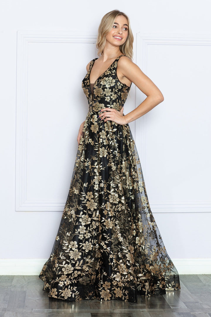 Glitter Print Sleeveless A-line Gown by Poly USA 9298