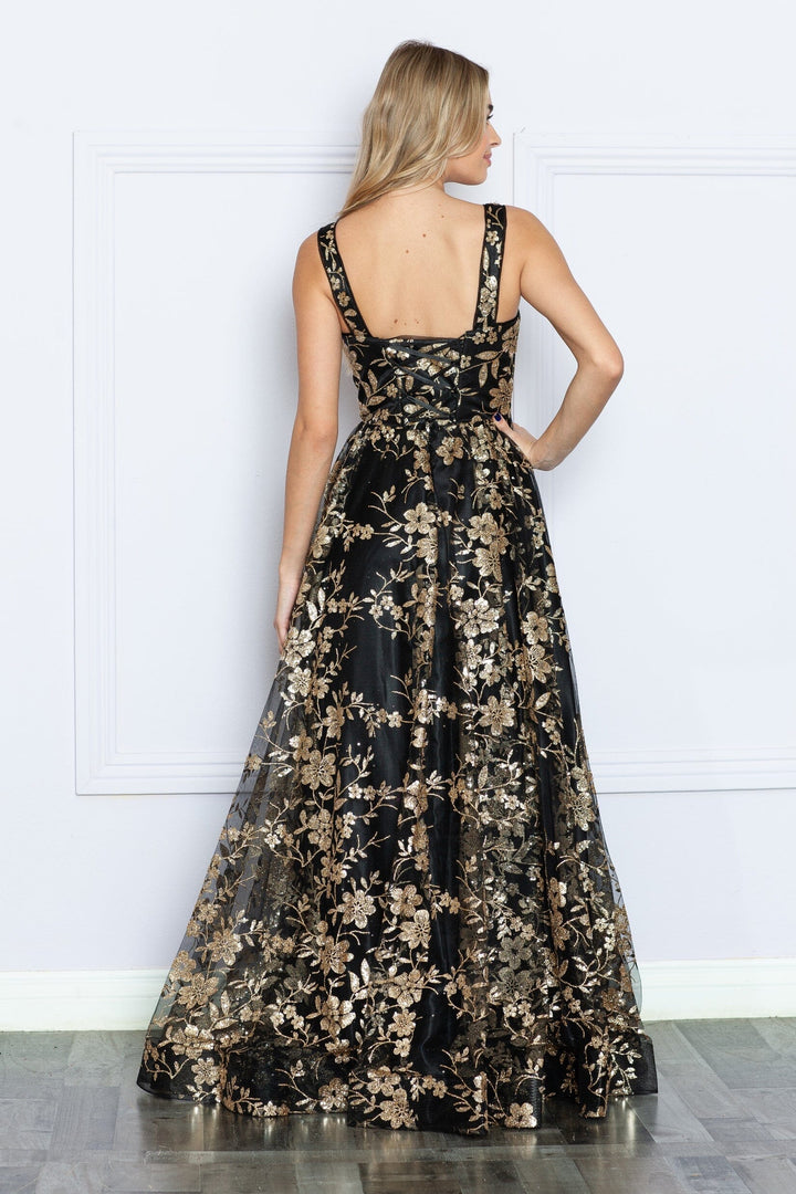 Glitter Print Sleeveless A-line Gown by Poly USA 9298