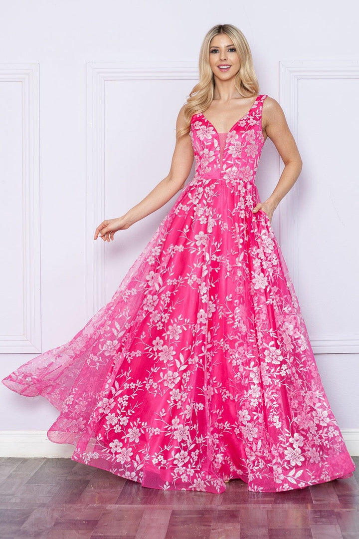 Glitter Print Sleeveless A-line Gown by Poly USA 9298