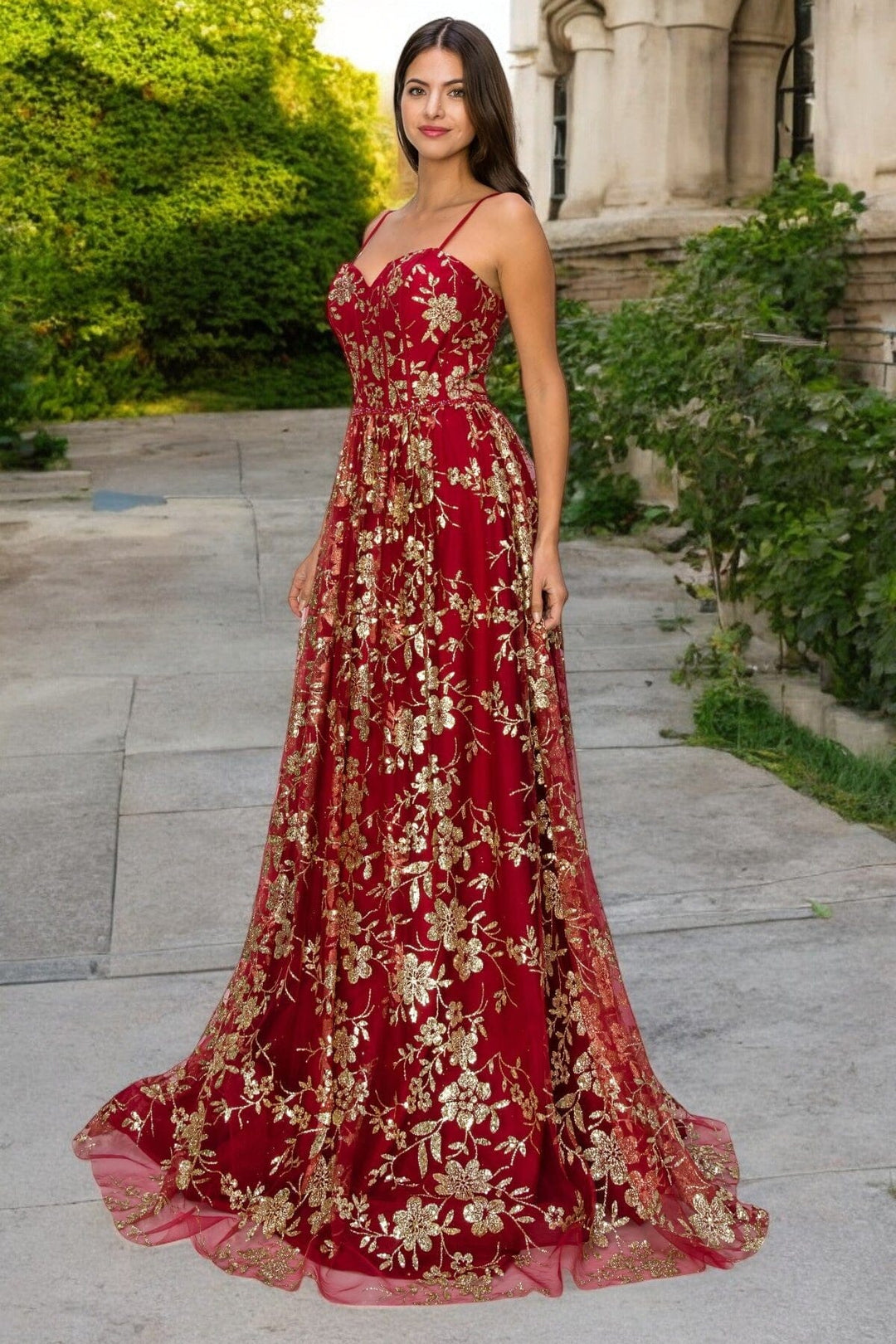 Glitter Print Sweetheart Gown by Cinderella Couture 8043J