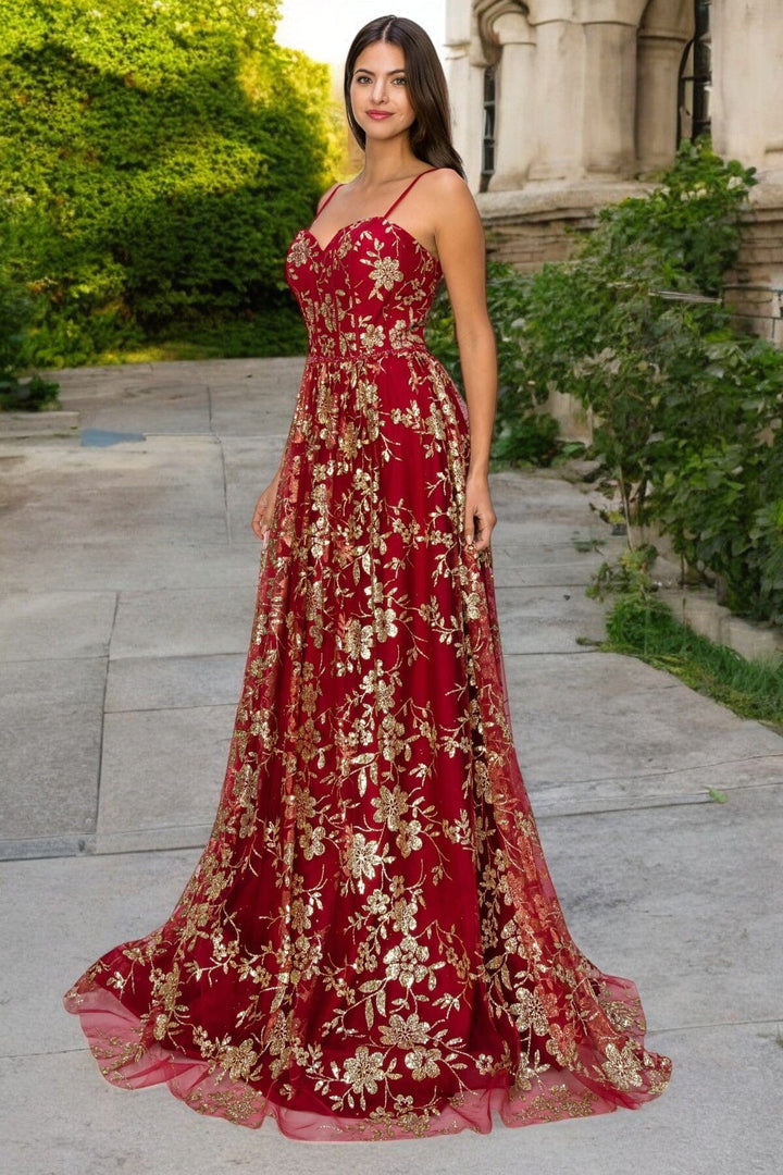 Glitter Print Sweetheart Gown by Cinderella Couture 8043J
