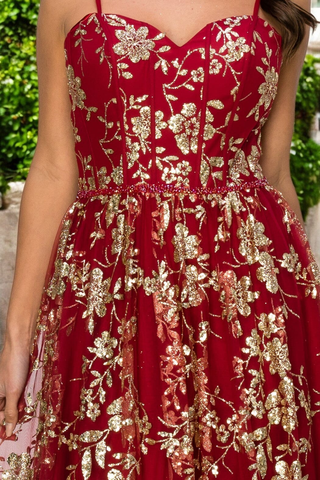 Glitter Print Sweetheart Gown by Cinderella Couture 8043J