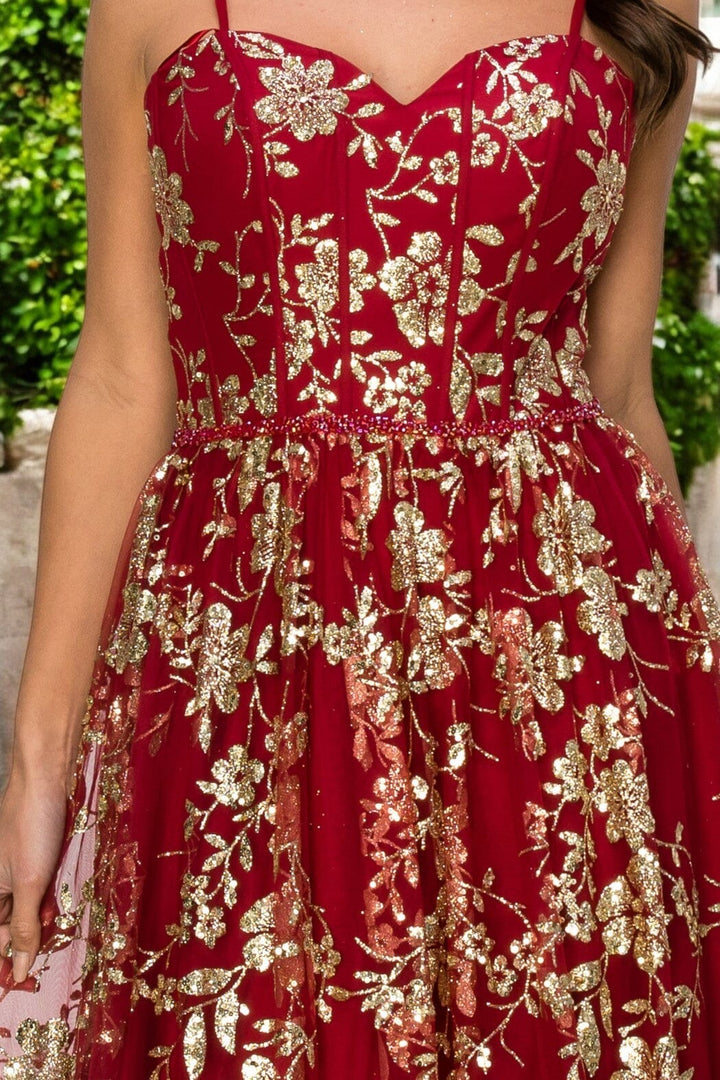 Glitter Print Sweetheart Gown by Cinderella Couture 8043J