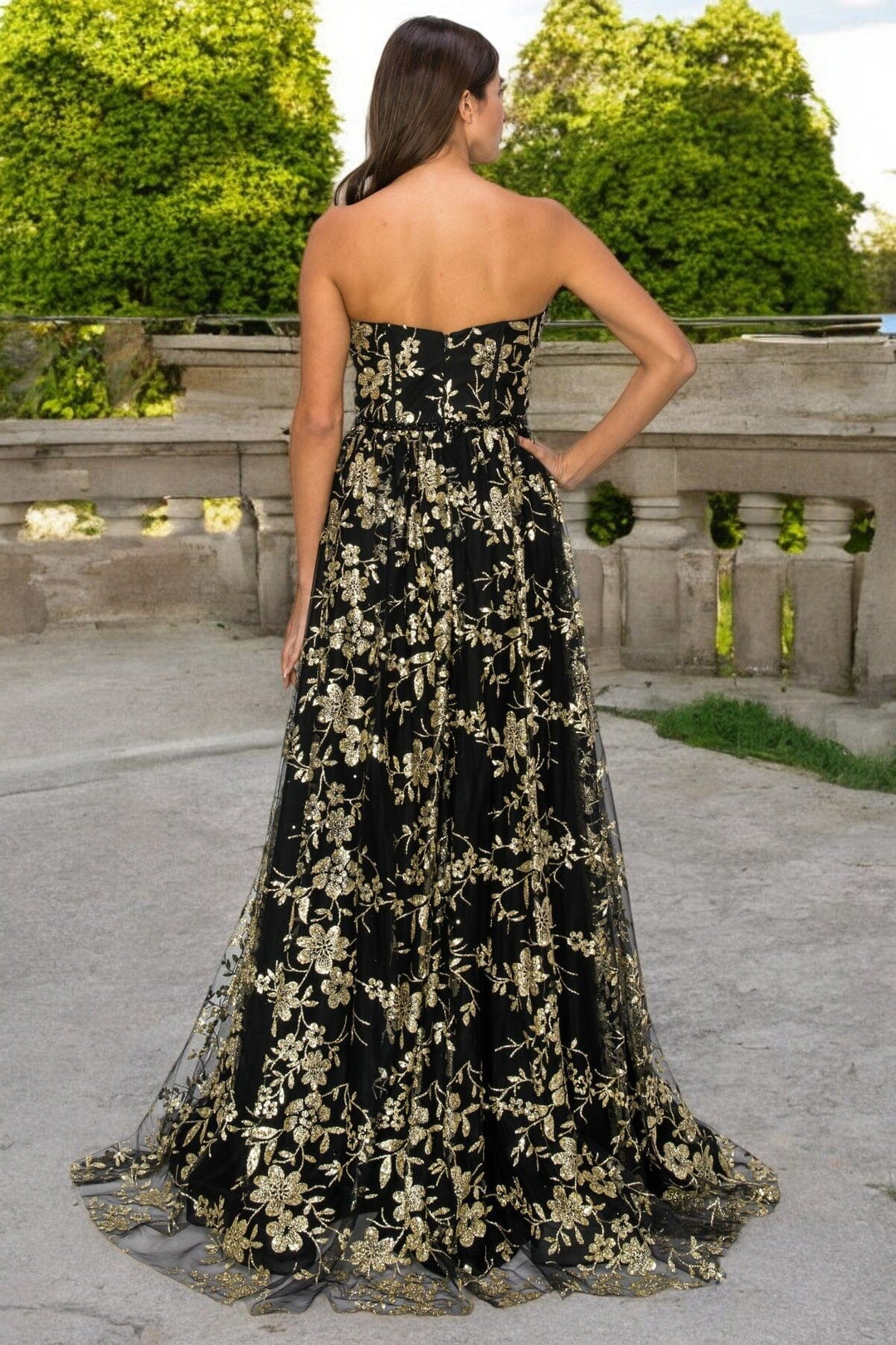 Glitter Print Sweetheart Gown by Cinderella Couture 8043J