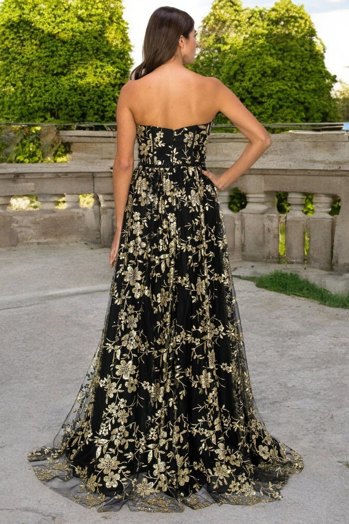 Glitter Print Sweetheart Gown by Cinderella Couture 8043J