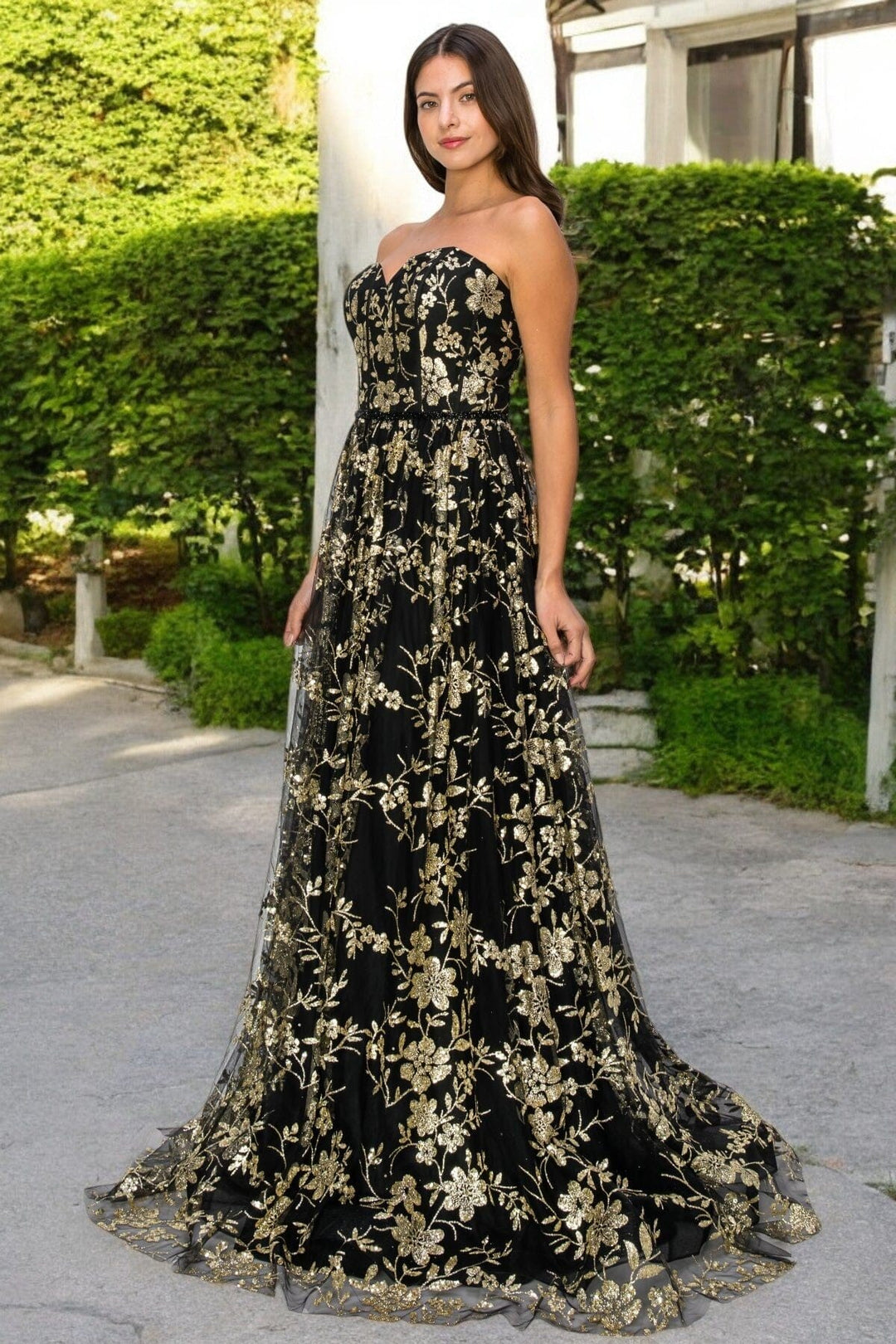 Glitter Print Sweetheart Gown by Cinderella Couture 8043J