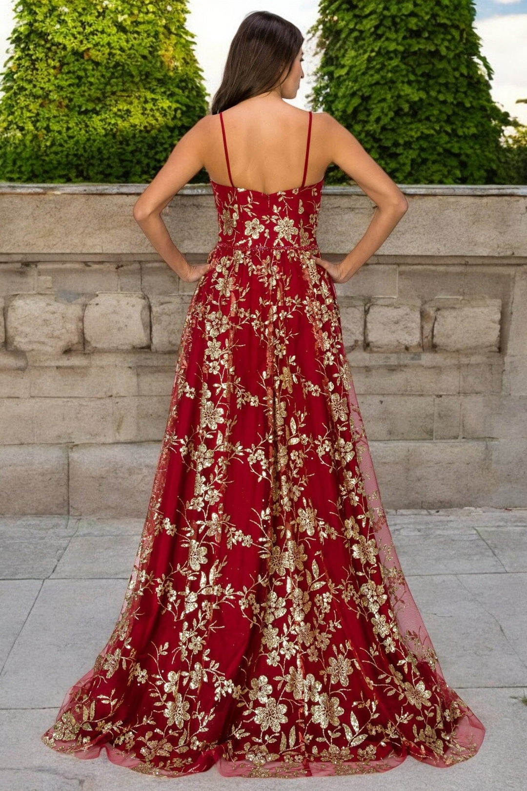 Glitter Print Sweetheart Gown by Cinderella Couture 8043J