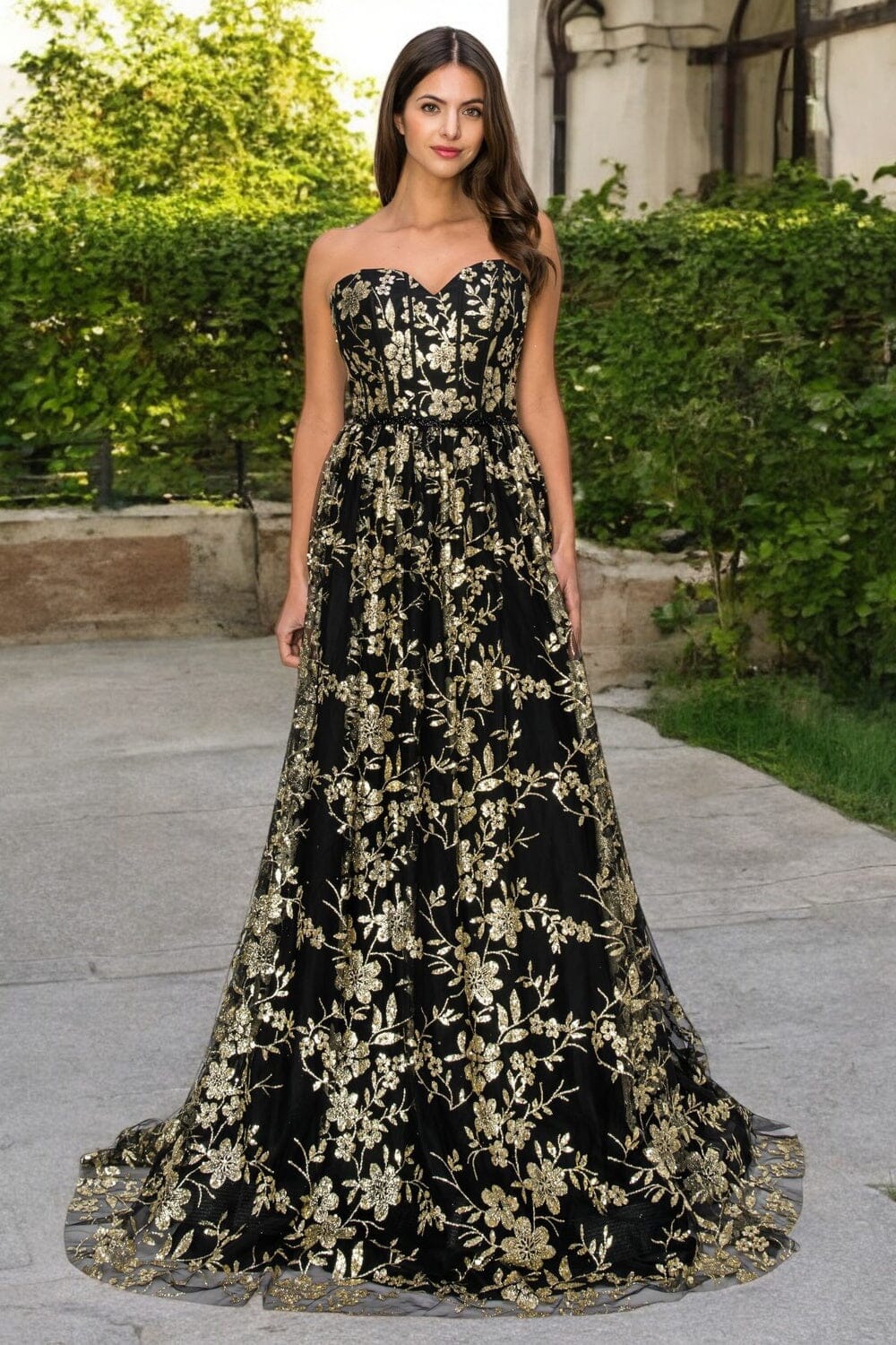 Glitter Print Sweetheart Gown by Cinderella Couture 8043J