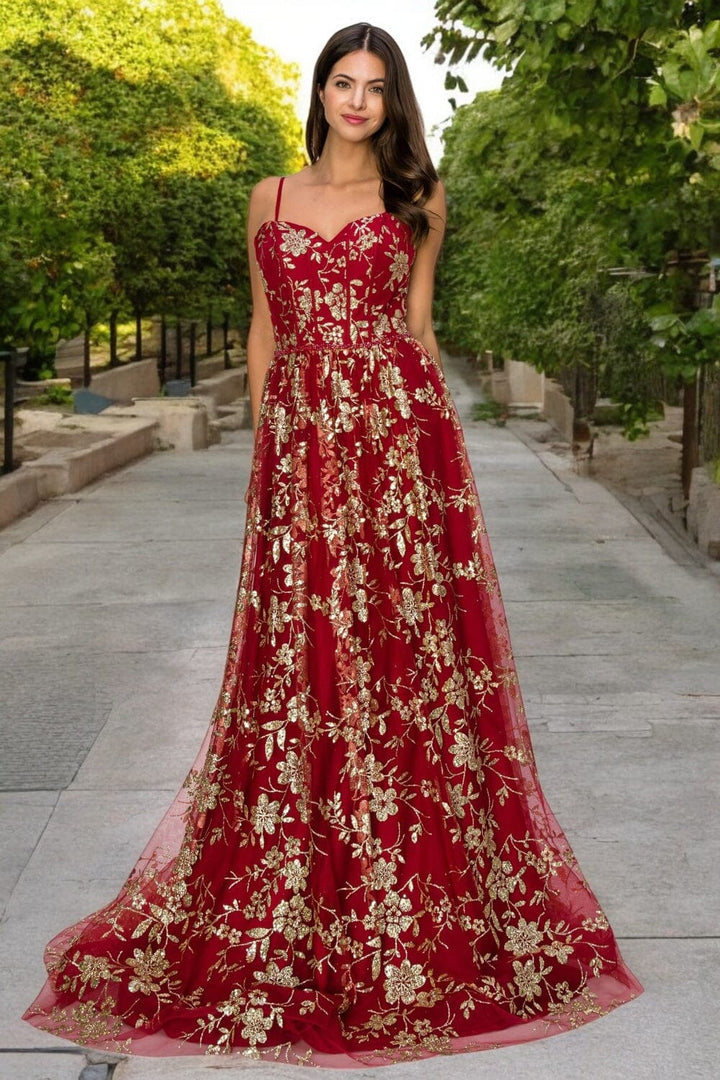 Glitter Print Sweetheart Gown by Cinderella Couture 8043J