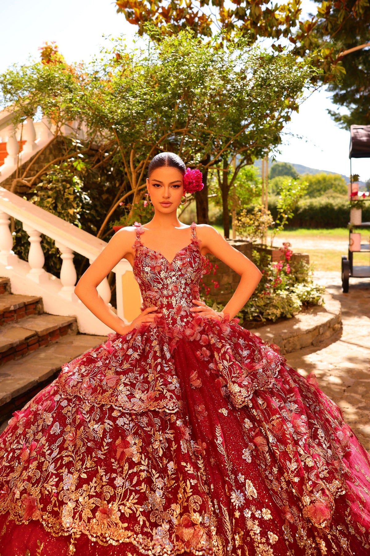 54275 Glitter Print V-Neck Quinceanera Dress by Amarra 54275 – ABC Fashion