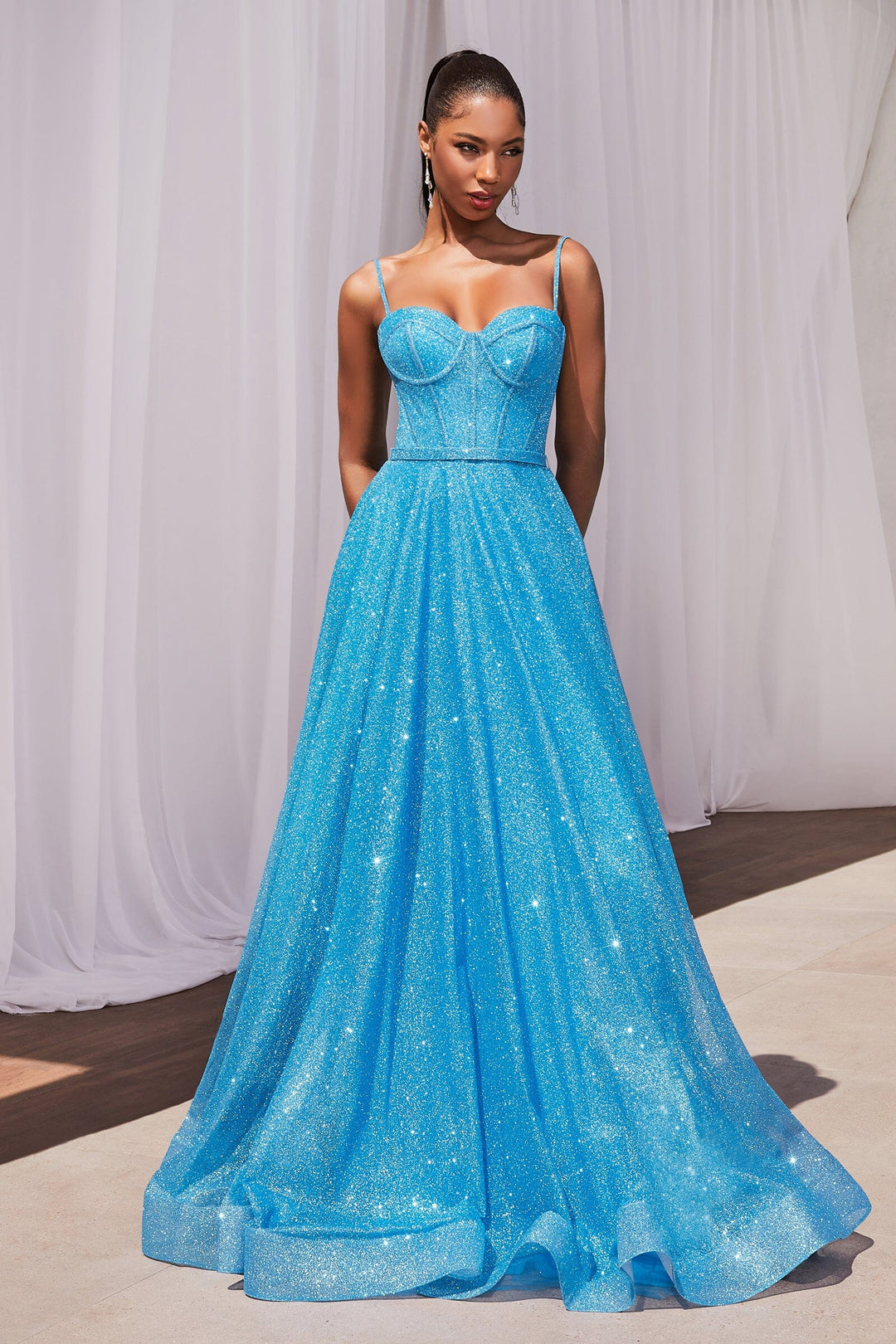 Glitter Sleeveless Corset A-line Gown by Ladivine CDS483