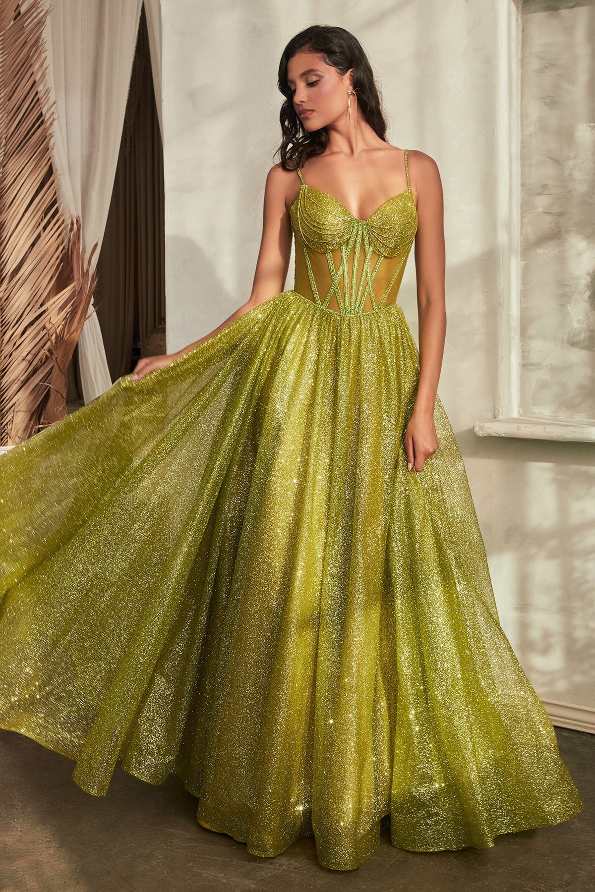 Glitter Sleeveless Sheer Corset Gown by Ladivine CD832 – ABC Fashion