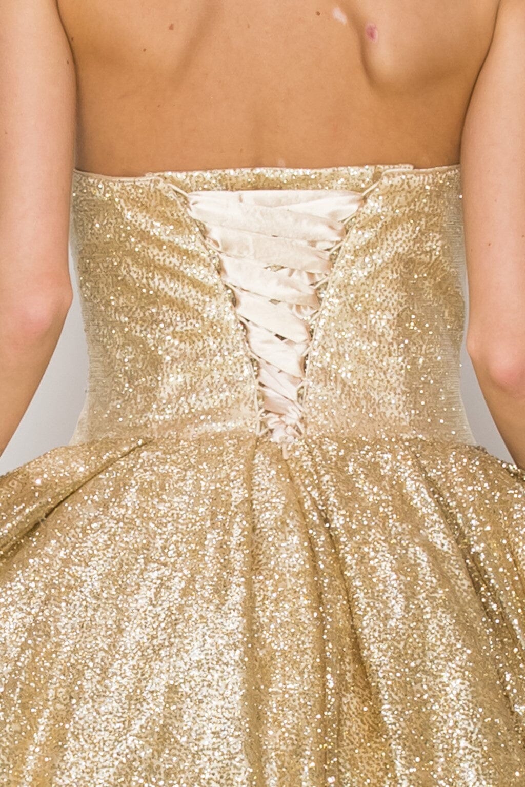 Gold Glitter Strapless Ball Gown by Cinderella Couture 8010J