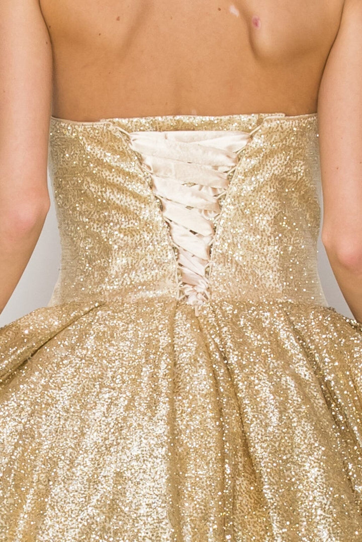 Gold Glitter Strapless Ball Gown by Cinderella Couture 8010J
