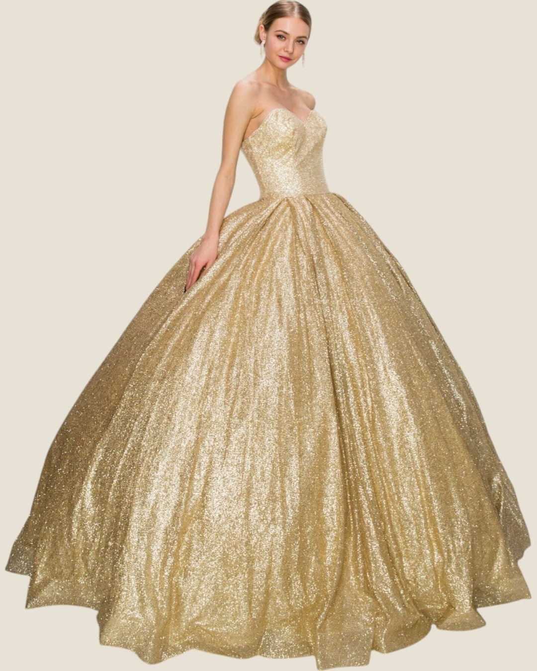 Gold Glitter Strapless Ball Gown by Cinderella Couture 8010J