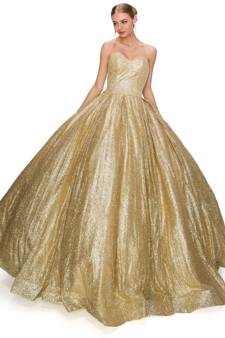 Gold Glitter Strapless Ball Gown by Cinderella Couture 8010J