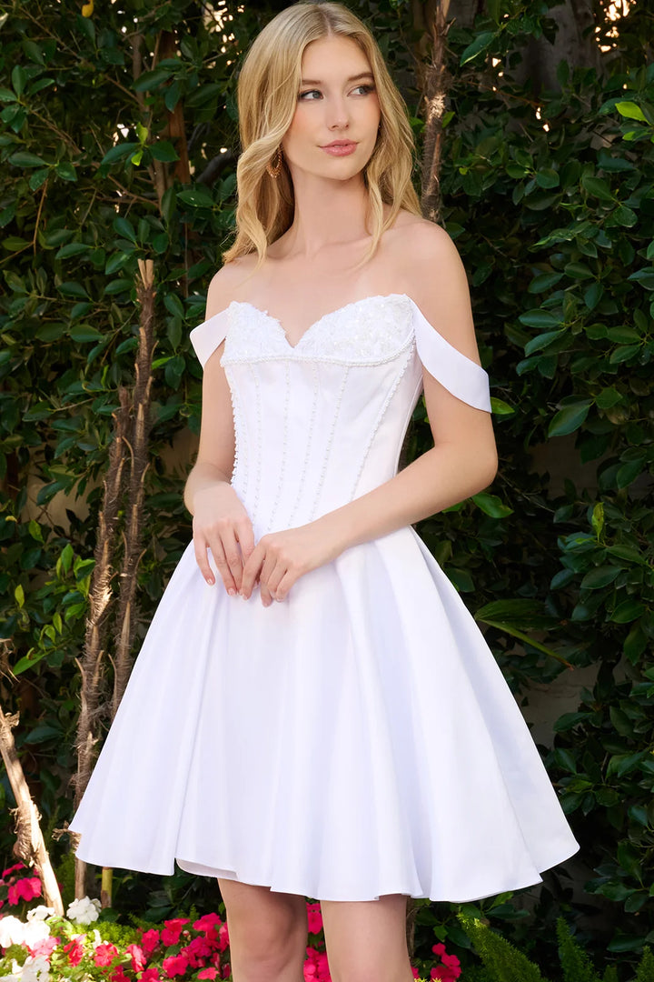 Satin Short Off Shoulder Dress by Elizabeth K GS3855