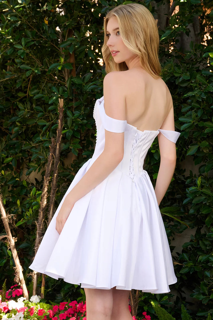 Satin Short Off Shoulder Dress by Elizabeth K GS3855