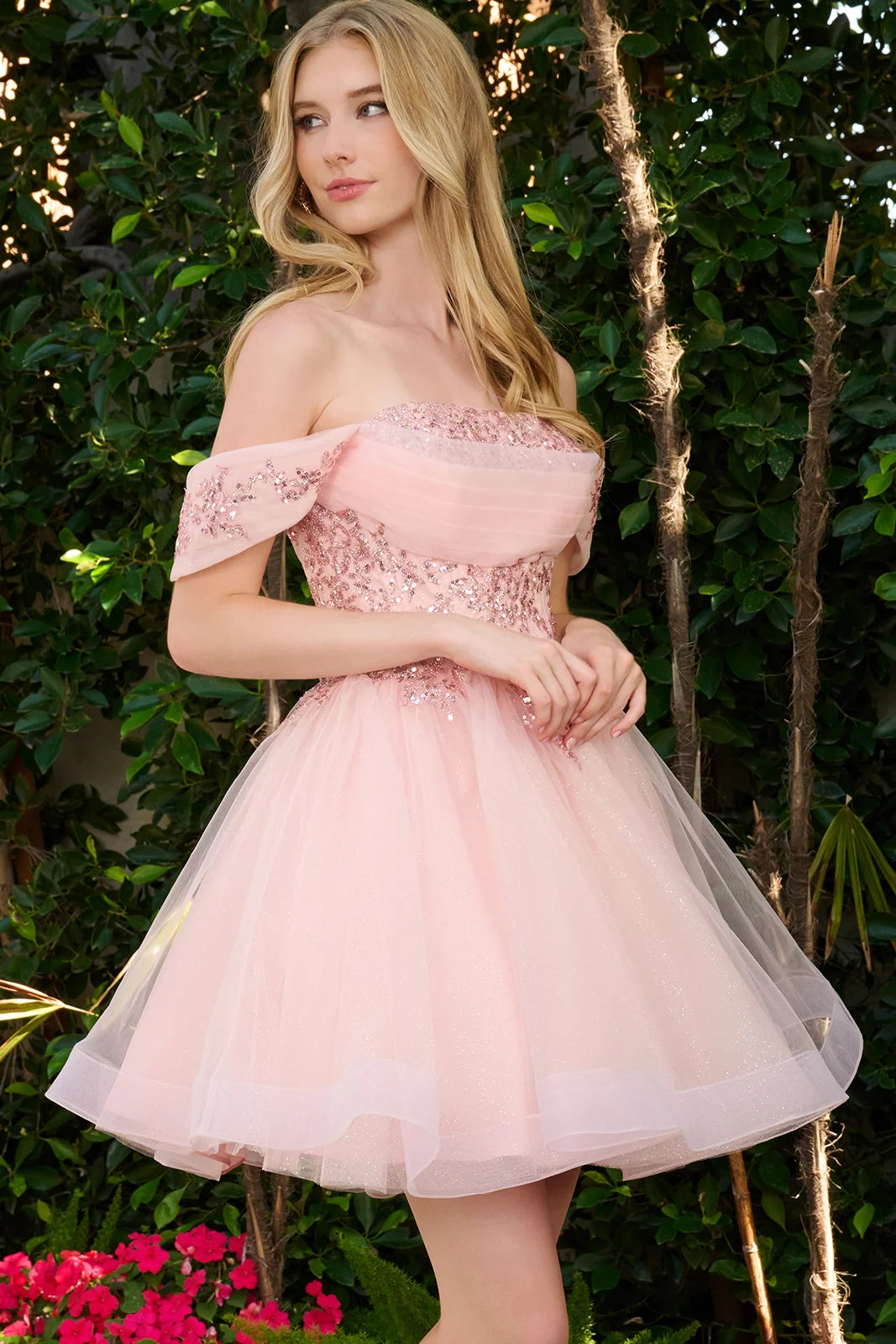 Glitter Short Off Shoulder Dress by Elizabeth K GS3859