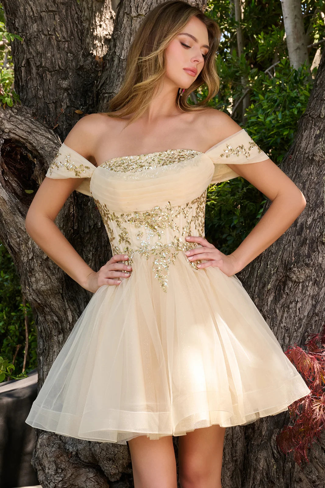 Glitter Short Off Shoulder Dress by Elizabeth K GS3859