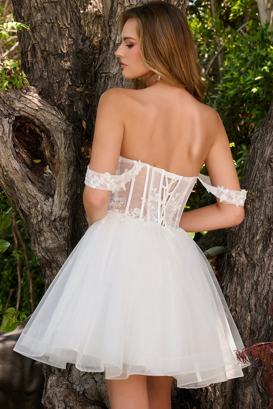 Applique Short Off Shoulder Dress by Elizabeth K GS3860