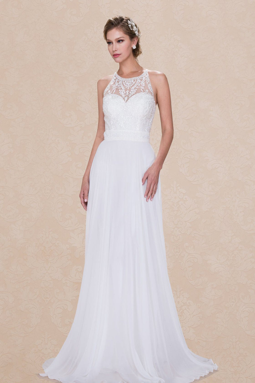Halter Lace Bodice Wedding Dress by Leonia Lee 711 - Outlet