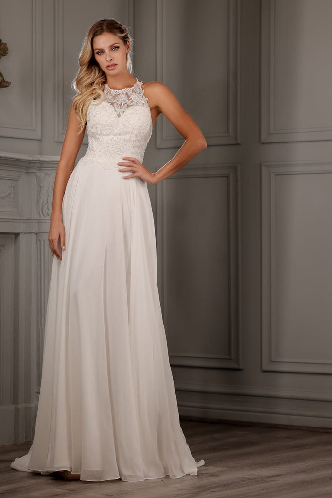 white christmas dresses Halter Lace Chiffon Bridal Gown by Abby Lane 97152 12 / Ivory
