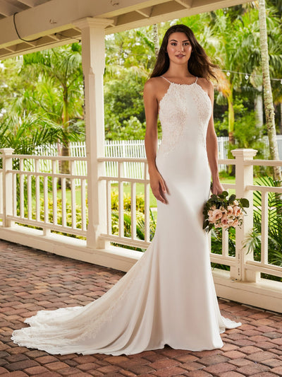 Halter Lace Crepe Bridal Gown by Adrianna Papell 31214