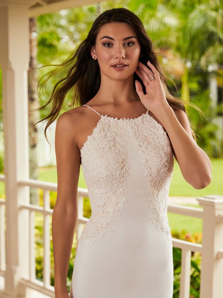Halter Lace Crepe Bridal Gown by Adrianna Papell 31214