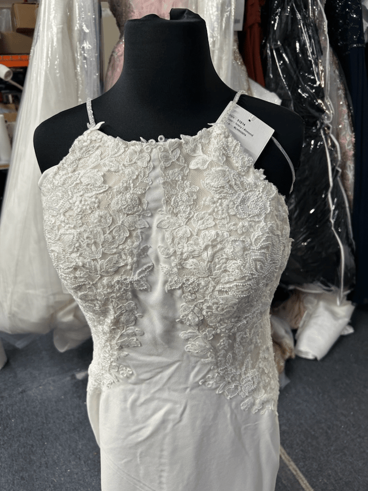 Halter Lace Crepe Bridal Gown by Adrianna Papell 31214