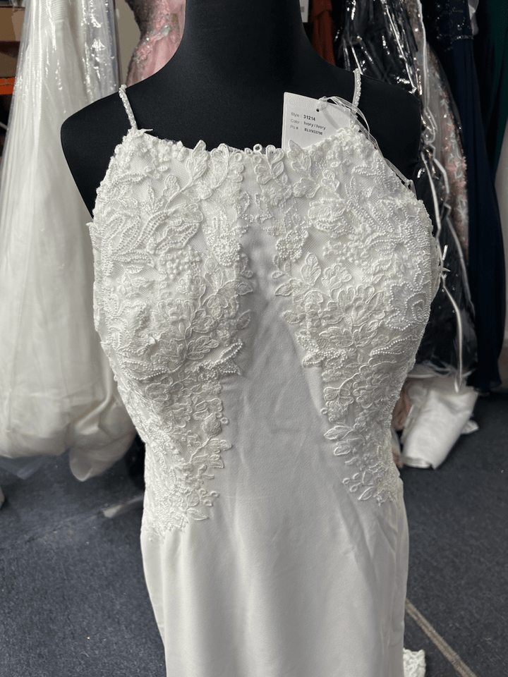 Halter Lace Crepe Bridal Gown by Adrianna Papell 31214