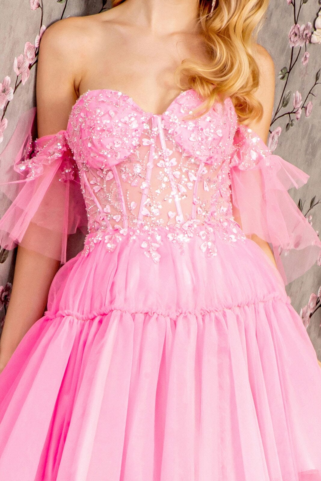 Heart Beaded Off Shoulder High Low Gown by GLS Gloria GL3396