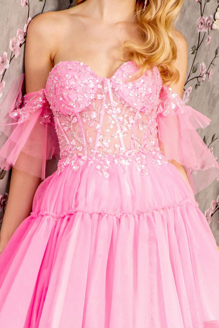 Heart Beaded Off Shoulder High Low Gown by GLS Gloria GL3396
