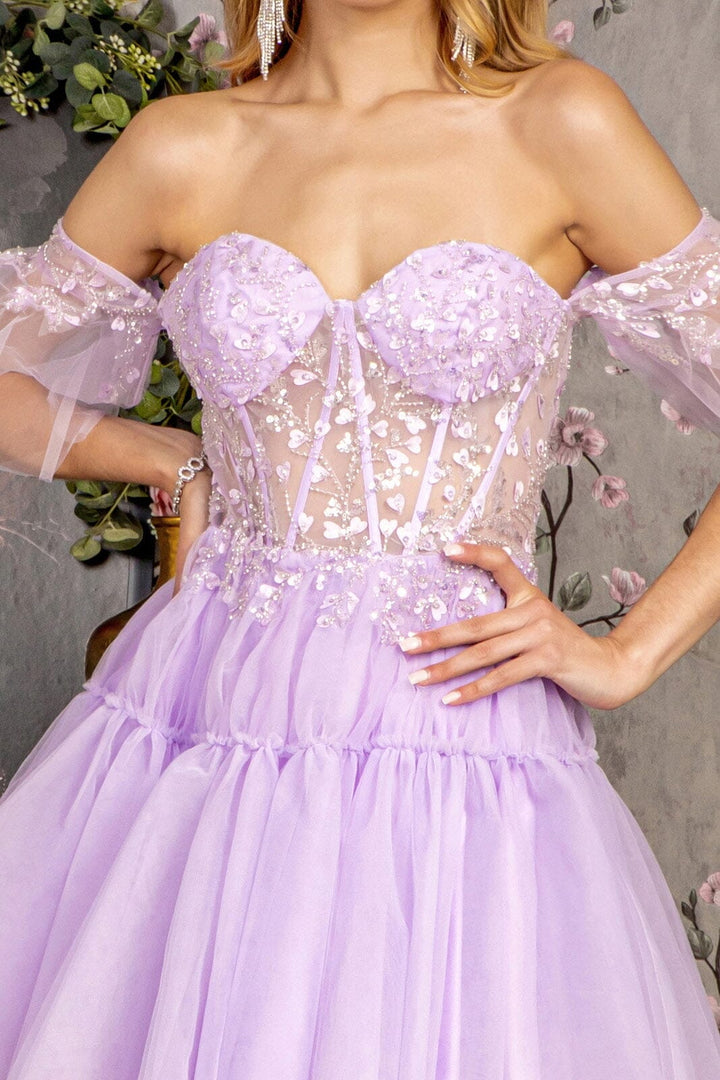 Heart Beaded Off Shoulder High Low Gown by GLS Gloria GL3396
