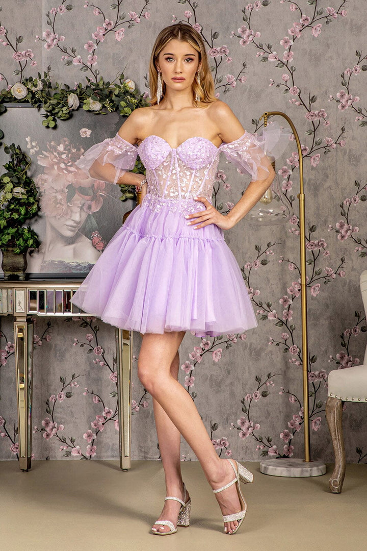 Heart Beaded Off Shoulder High Low Gown by GLS Gloria GL3396