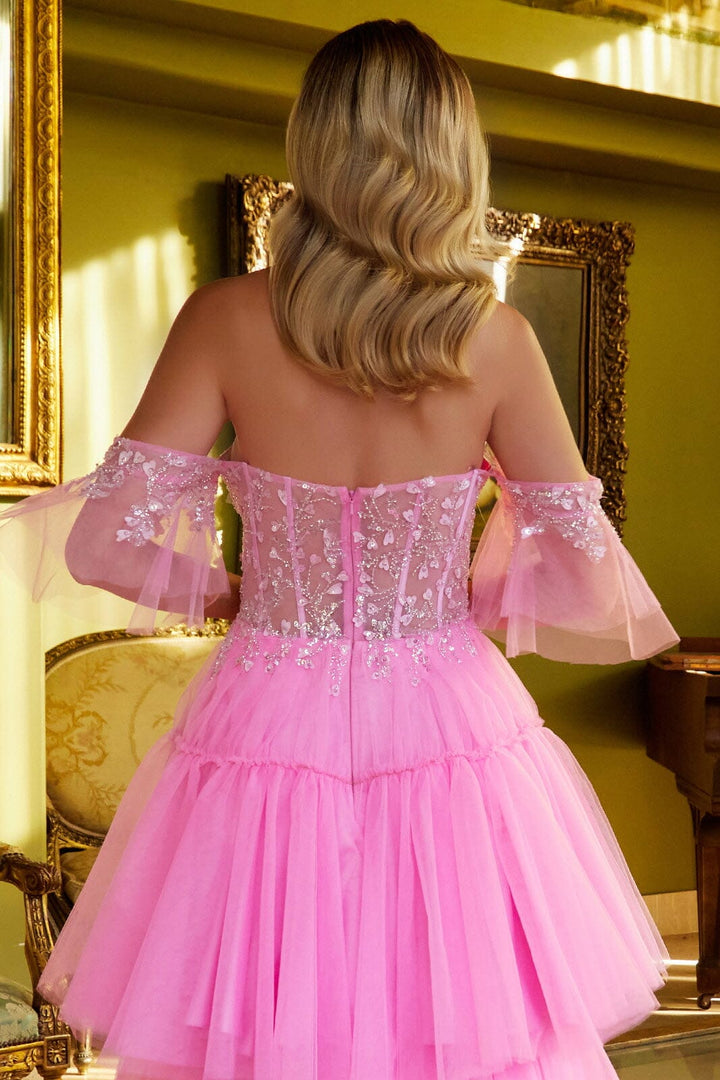 Heart Beaded Off Shoulder High Low Gown by GLS Gloria GL3396