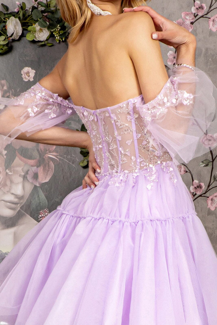 Heart Beaded Off Shoulder High Low Gown by GLS Gloria GL3396