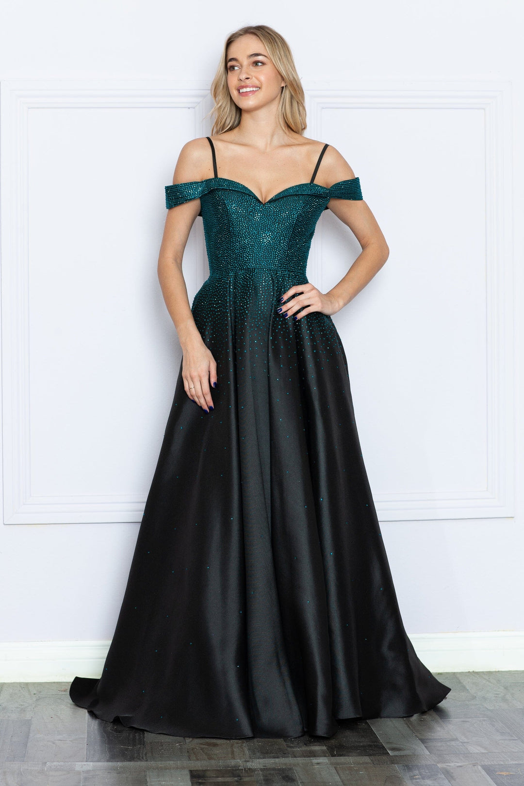 Heat Stone Cold Shoulder A-line Gown by Poly USA 9278