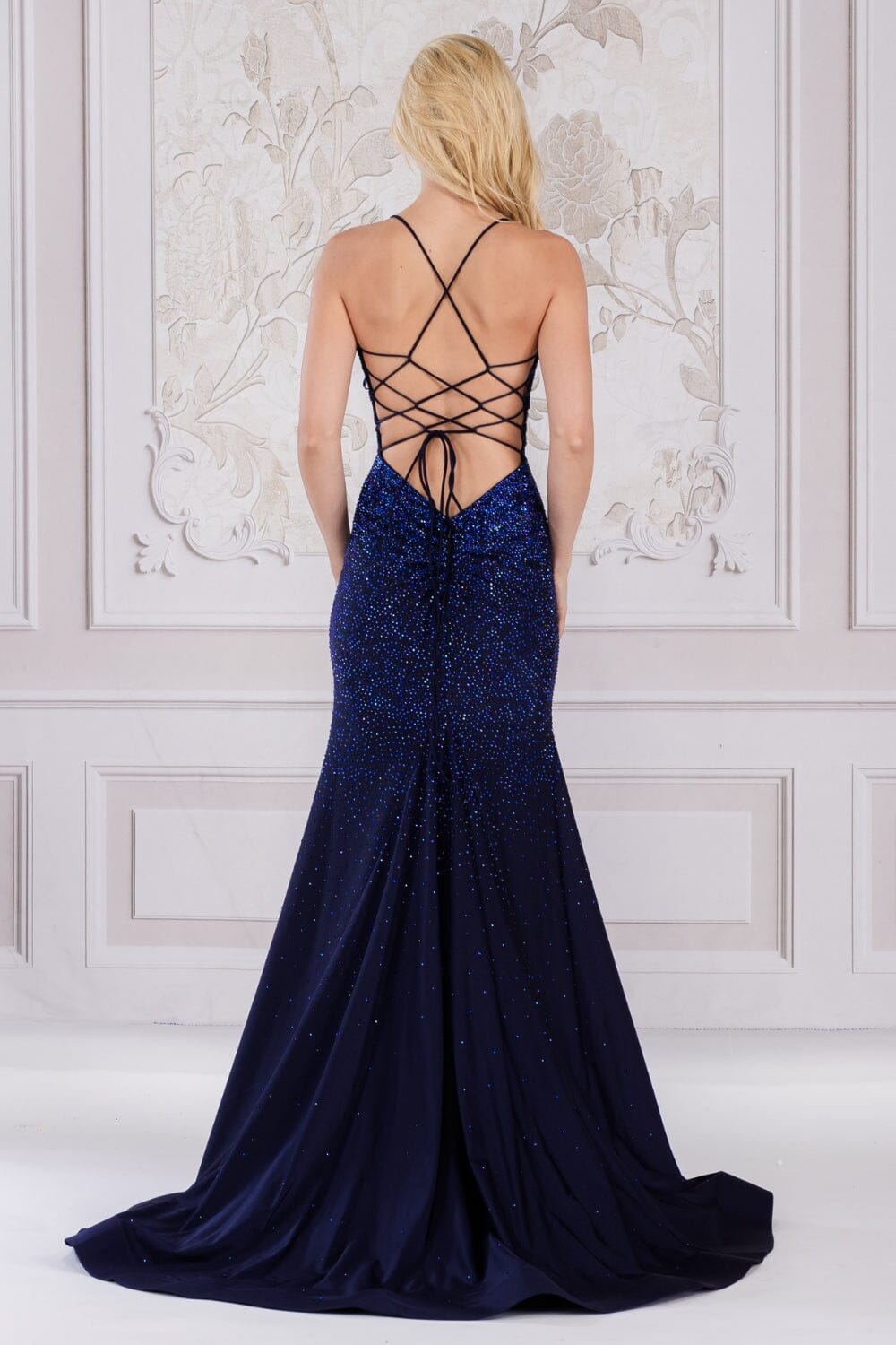 Amelia Couture 3018 - Hot Fix Fitted Gown Black / 6 Amelia Couture 3018 - Hot Fix Fitted Gown Black / 6
