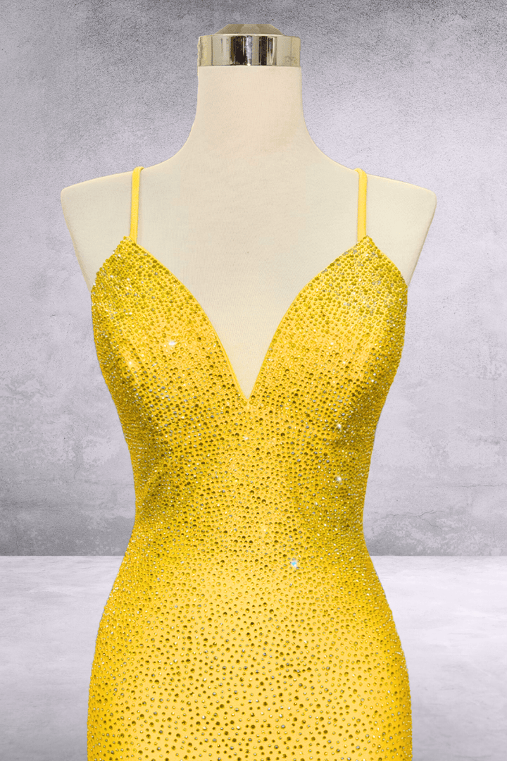 Heat Stone V-Neck Mermaid Gown by Amelia Couture 3018